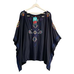 Johnny Was navy Geometric floral embroidered Poncho Top tunic size Medium